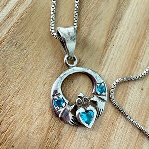 925 Sterling silver Irish claddagh December birthstone pendant necklace